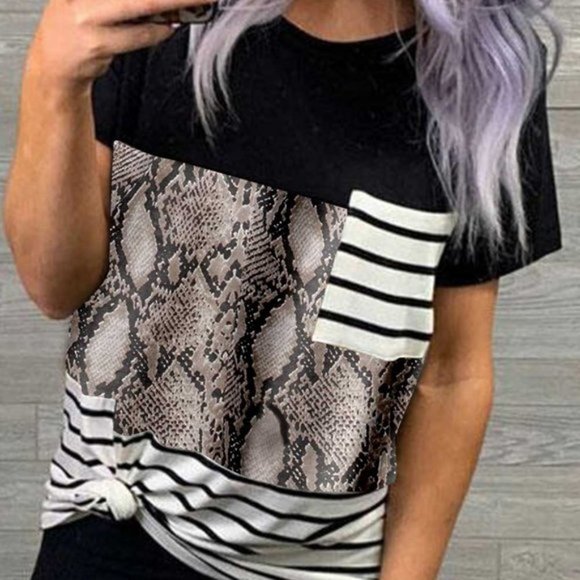 Tops - Snake Print Striped Tee